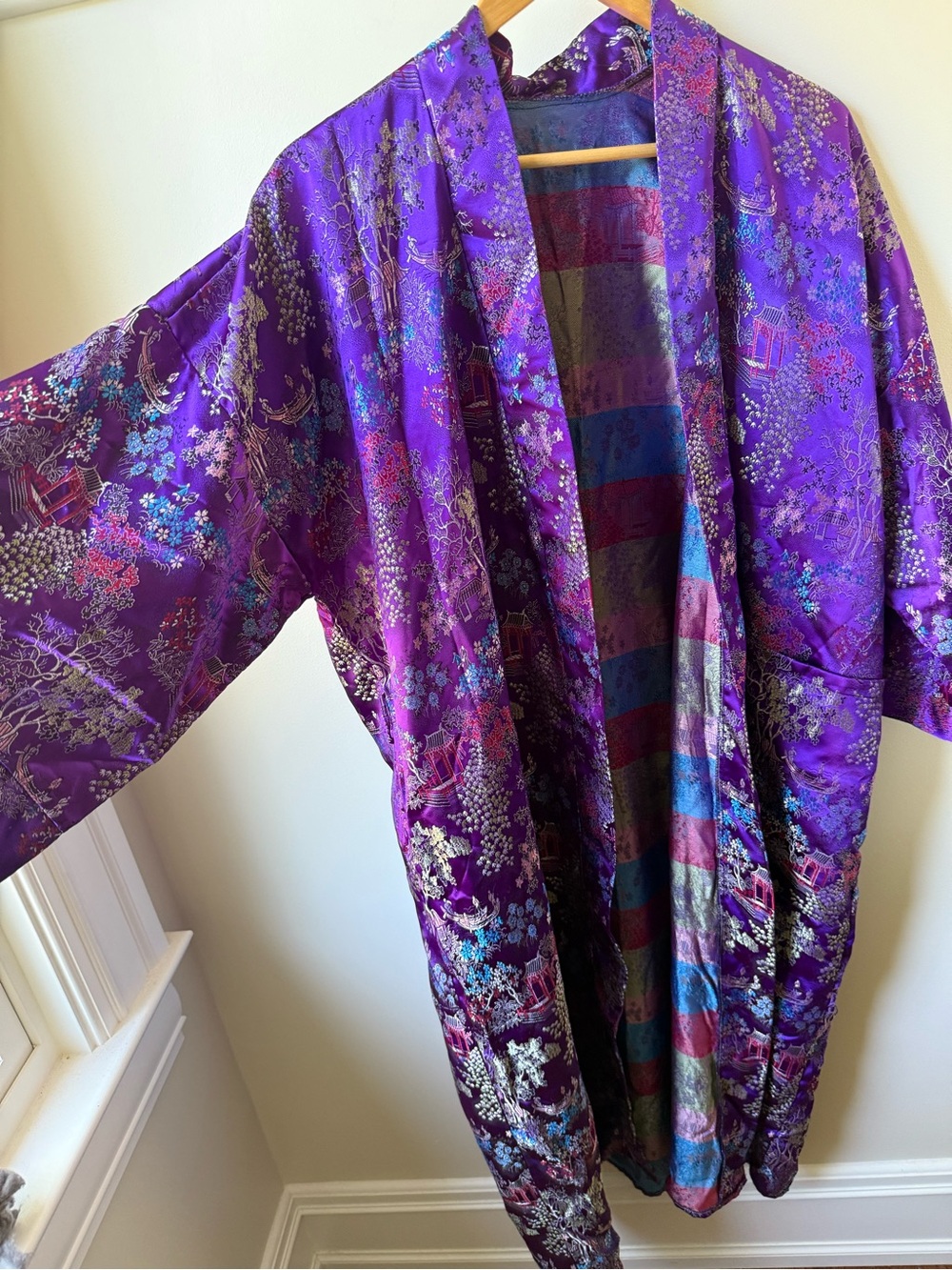 VINTAGE Jacquard Chinese Asian Kimono Robe Spa Loungewear Traditional Regal XL - Picture 3 of 7
